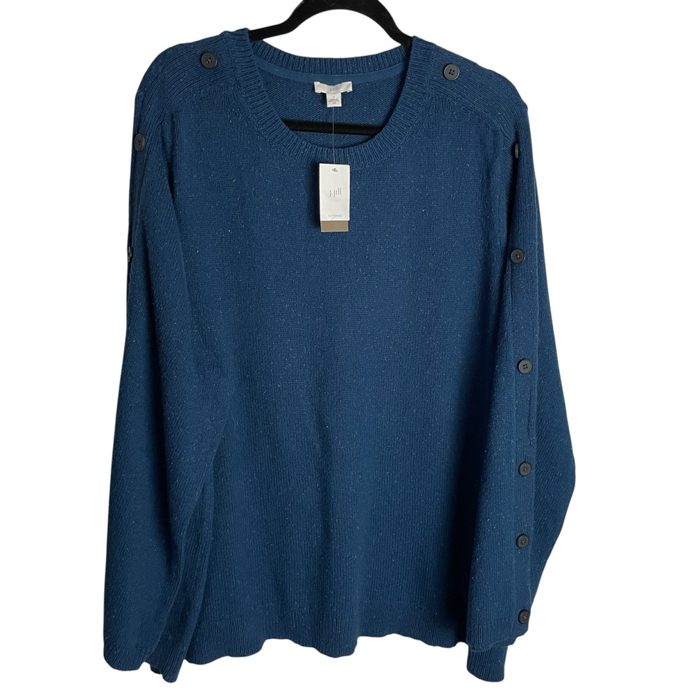 NWT J Jill Womens Donegal Fleck Sweater Size 4X Blue 100% Cotton Button Detail